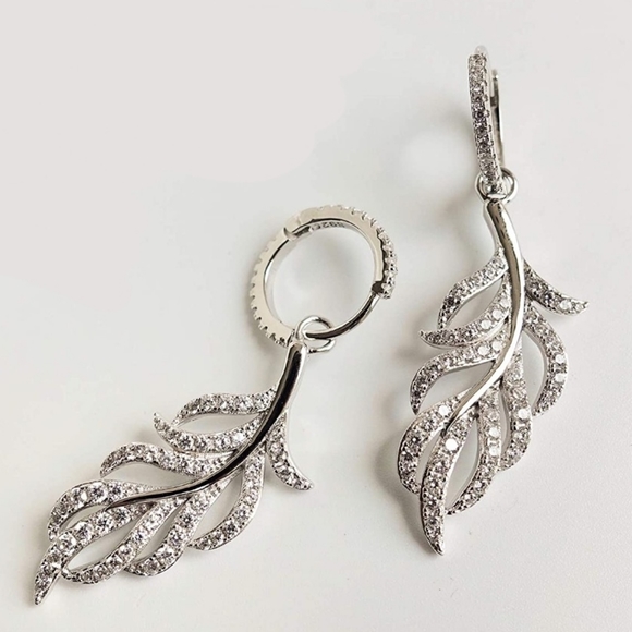 independant brand Jewelry - E3 NEW  Diamond Sterling Feather Earrings